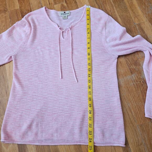 Woolrich Women's Ramie Cotton Blend Sweater Petal Pink Tie Neck Lightweight M - Picture 6 of 12